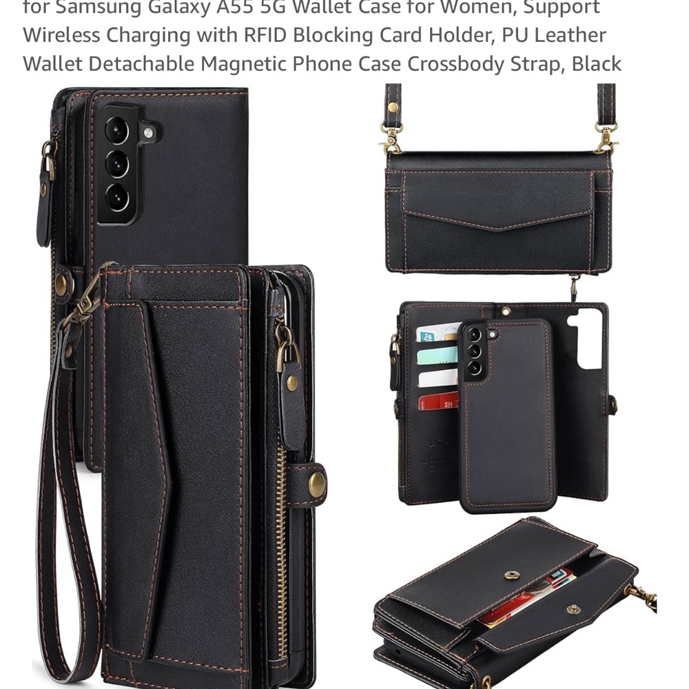 Samsung Galaxy A55 5G Black Leather Wallet Case